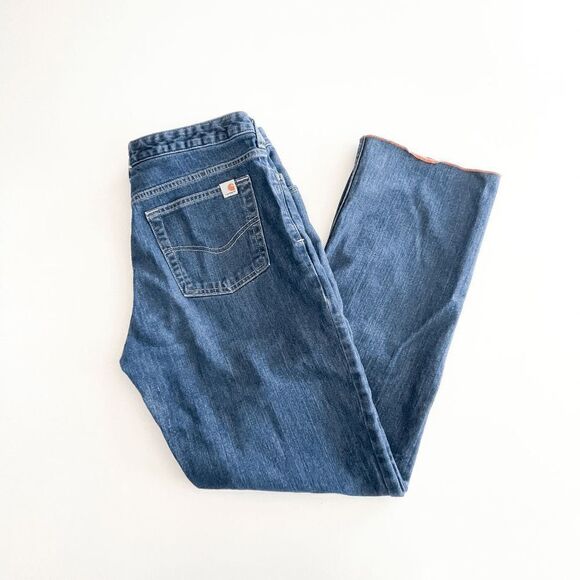 Carhartt Womens Denims Jeans Cropped Pants Casual Flared Blue Wash Size 10 - Picture 1 of 10